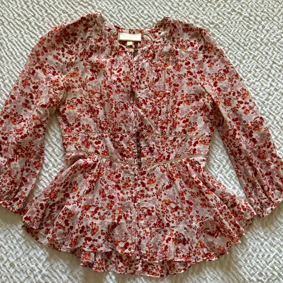 Moulinette Soeurs Anthropologie Peplum Floral Blouse, Size 4 - Picture 2 of 10